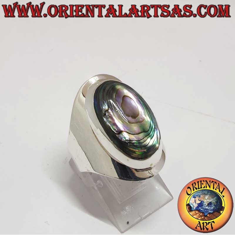 925 Silver Ring Oval Abalone Paua Wide Band 24 mm
