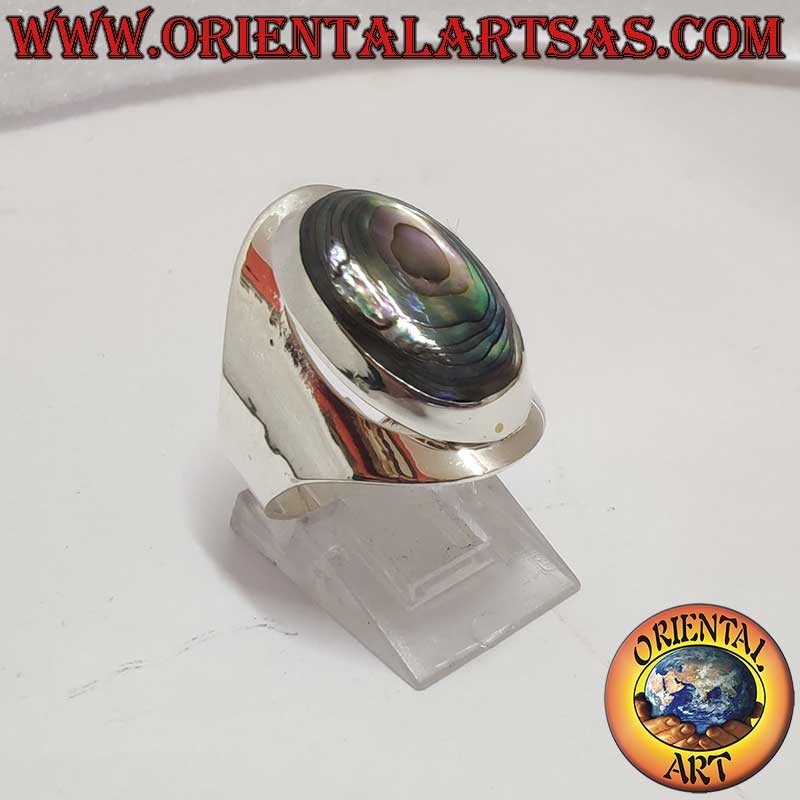 925 Silberring Oval Abalone Paua Breites Band 24 mm