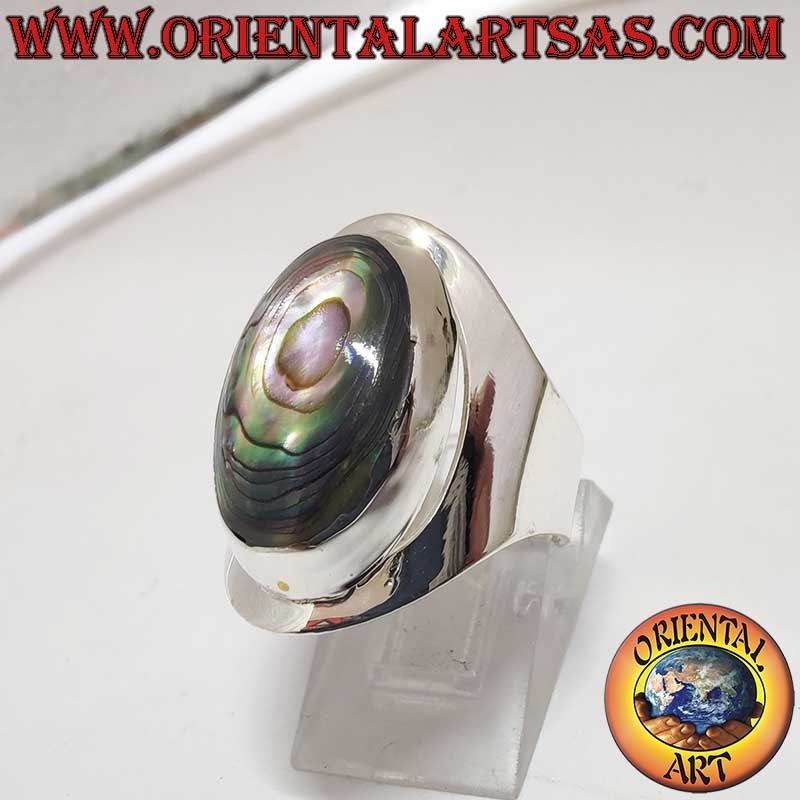 925 Silberring Oval Abalone Paua Breites Band 24 mm