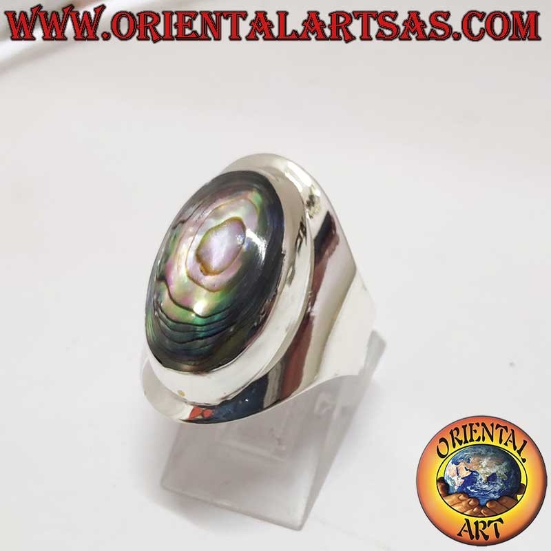 925 Silver Ring Oval Abalone Paua Wide Band 24 mm