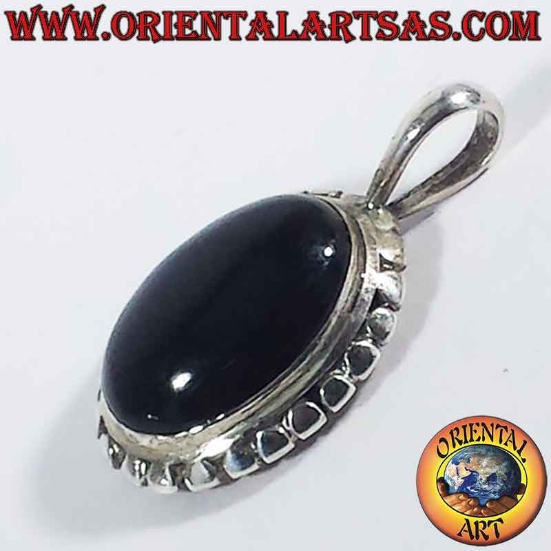 Pendentif Argent 925 Onyx Noire Ovale | Bijoux Ethniques Bali