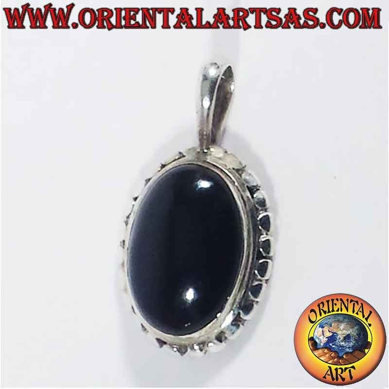 Pendentif Argent 925 Onyx Noire Ovale | Bijoux Ethniques Bali