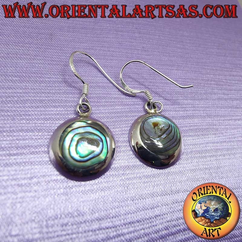 Pendientes Plata 925 Abulón Paua Redondos Colgantes 14mm