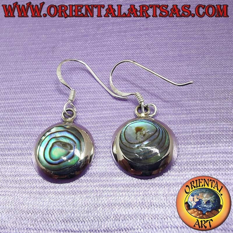 Pendientes Plata 925 Abulón Paua Redondos Colgantes 14mm