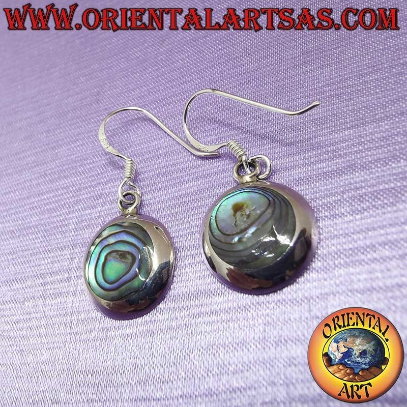 Boucles Oreilles Argent 925 Ormeau Paua Rondes Pendantes 14mm