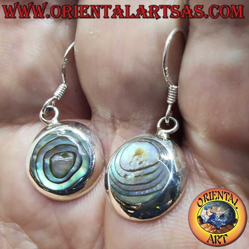 Pendientes Plata 925 Abulón Paua Redondos Colgantes 14mm