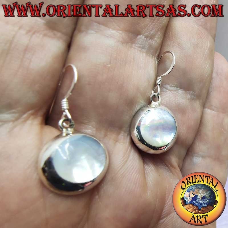 925 Silber Ohrringe Perlmutt Weiß Rund Hänger 14mm