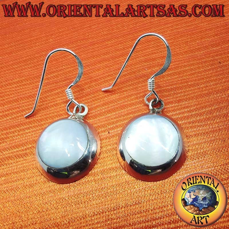 925 Silber Ohrringe Perlmutt Weiß Rund Hänger 14mm
