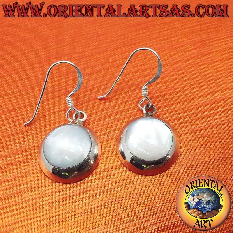 Orecchini Argento 925 Madreperla Pendenti Tondi 14mm