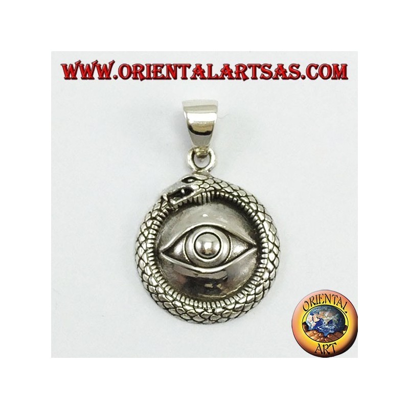 Silver pendant, Ouroboros with lighted eyes