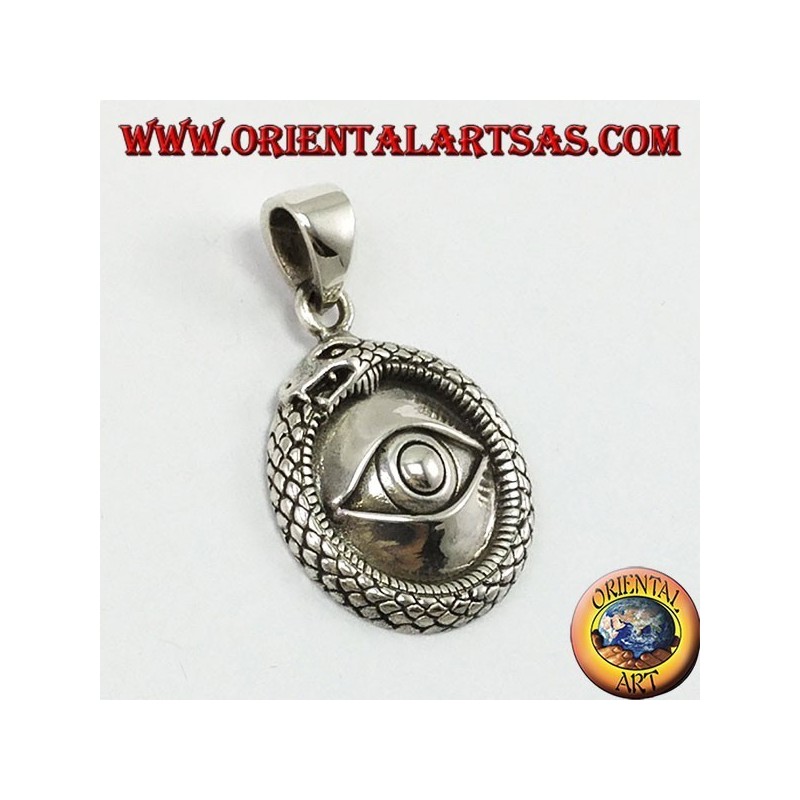 Silver pendant, Ouroboros with lighted eyes