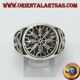 Bague en argent, vegevir (boussole celtique) avec tyrone nœud