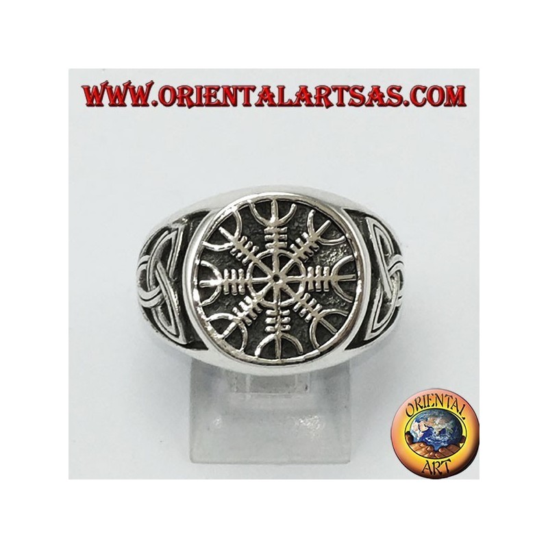 Bague en argent, vegevir (boussole celtique) avec tyrone nœud