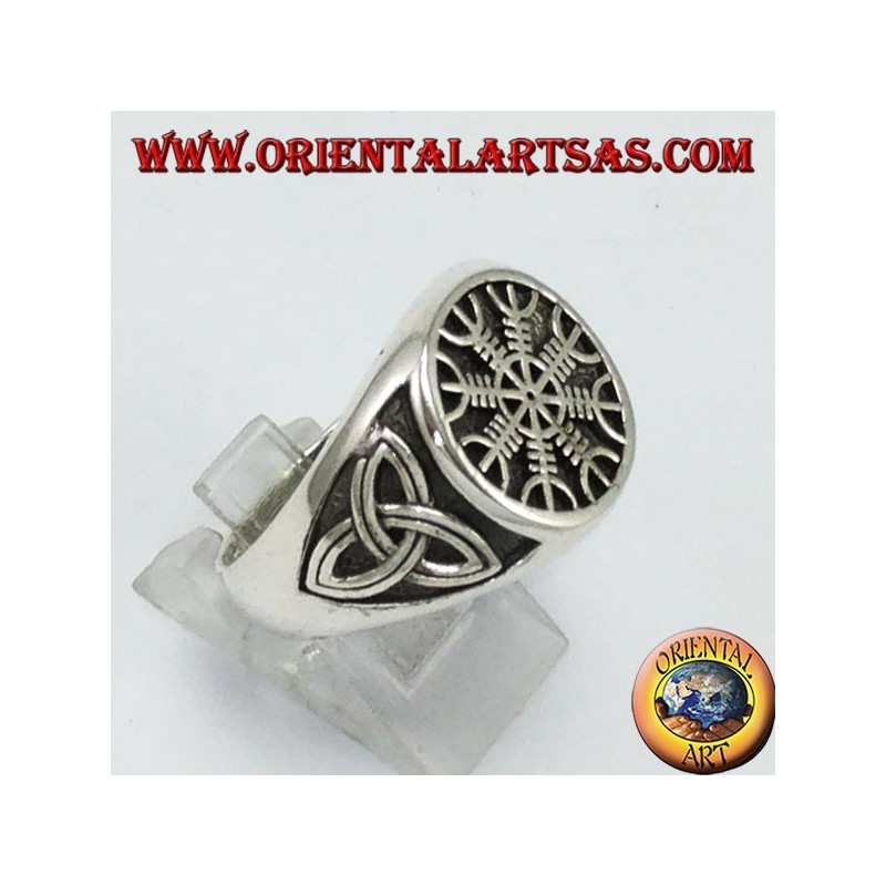 Anillo de plata, vegevir (compás celta) con nudo de tyrone