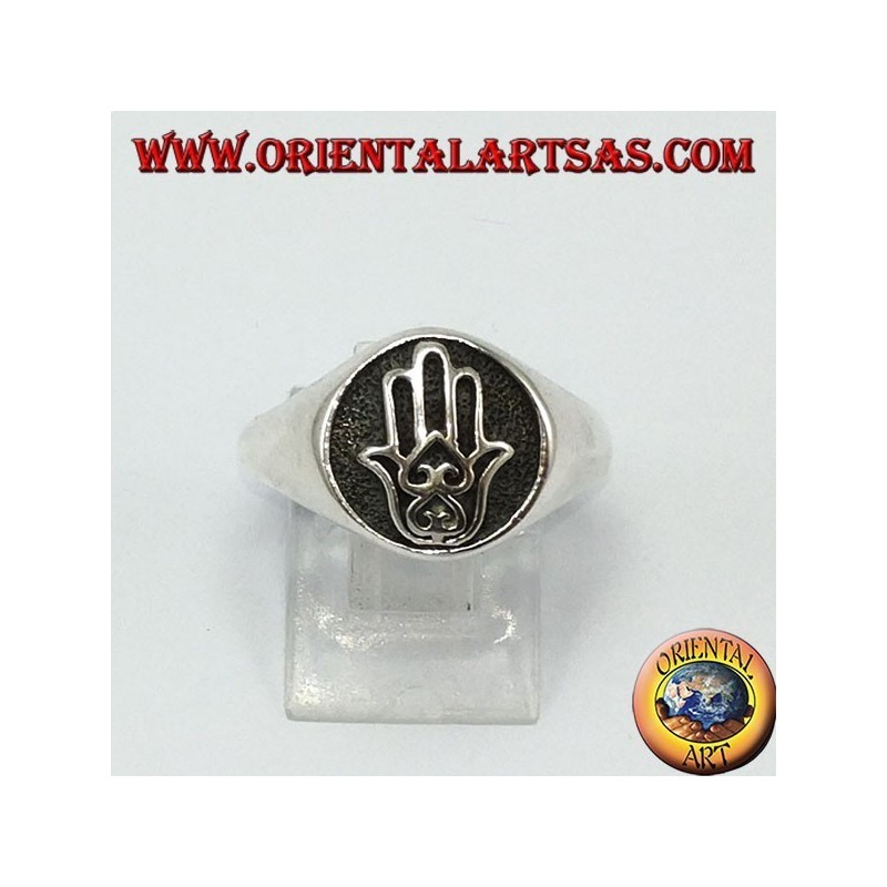 Anello d'argento, sigillo Mano di fatima Hamsa