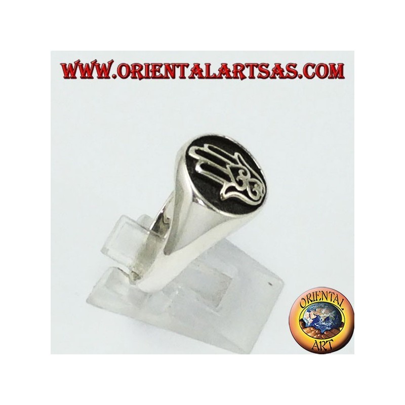 Anello d'argento, sigillo Mano di fatima Hamsa