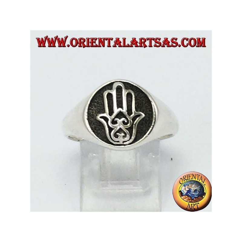 Bague en argent, joint Main de Fatma Hamsa