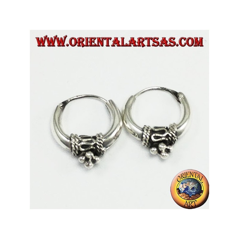 Boucles d'oreilles en argent, cercle en croissant décoré avec diamètre Ø mm. 17