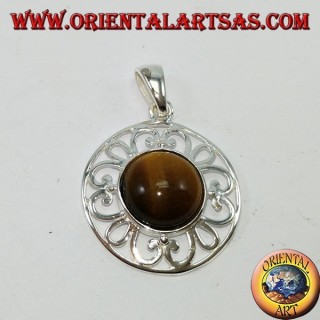 Pendentif en argent avec oeil de tigre rond