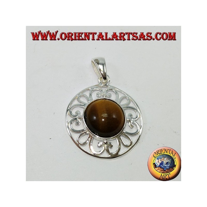 Colgante de plata con ojo redondo de tigre