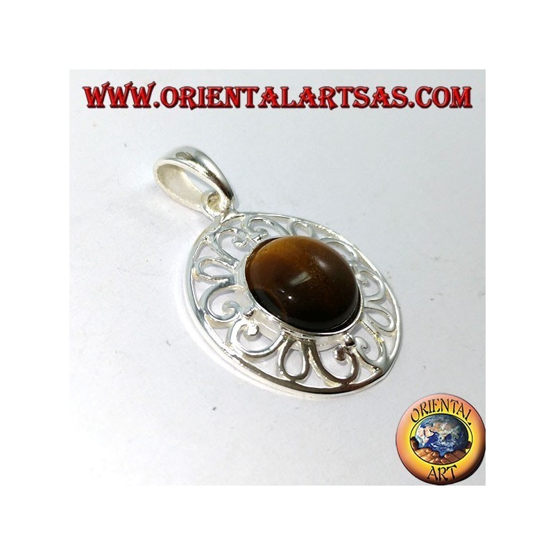 Silver pendant with round tiger eye