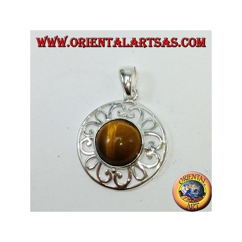 Pendentif en argent avec oeil de tigre rond