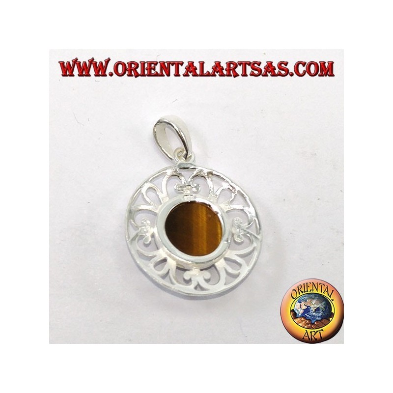 Pendentif en argent avec oeil de tigre rond