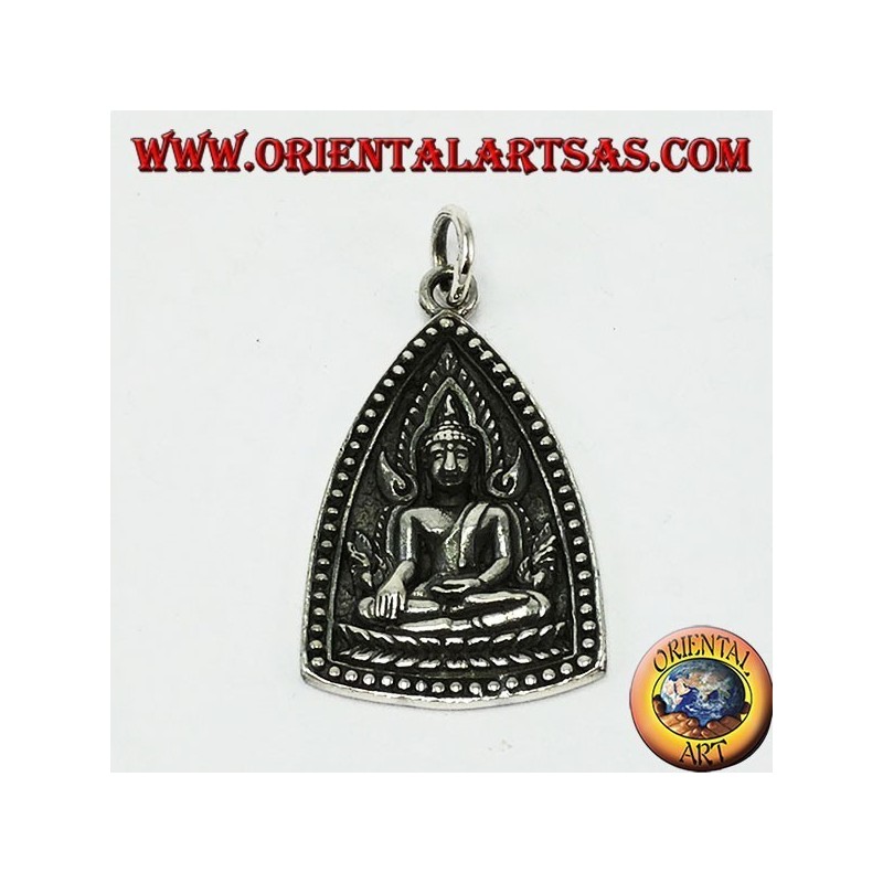 Silver Pendant Buddha Medal with Unalome Buddhist Symbol