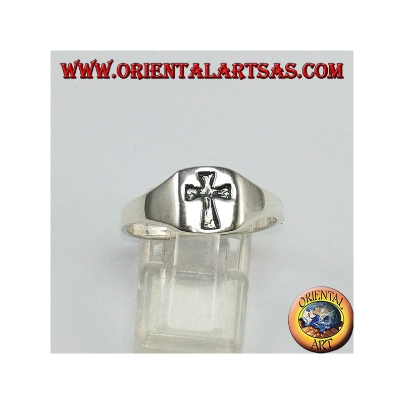 Silver ring, engraved cross