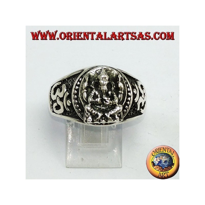 Anillo de plata con Ganesha y Oṃ (ॐ)