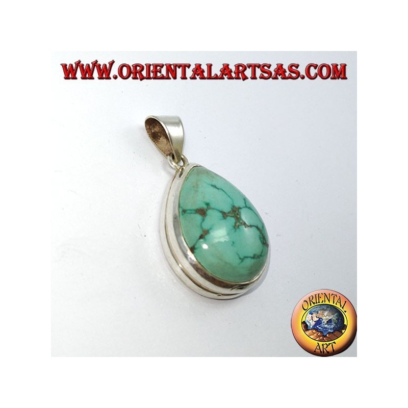 Pendentif en argent avec Turquoise Natural Tibetan (Drop)