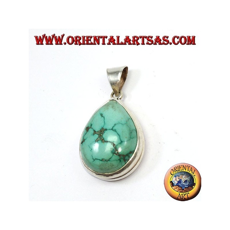 Silver Pendant with Turquoise Natural Tibetan (Drop)