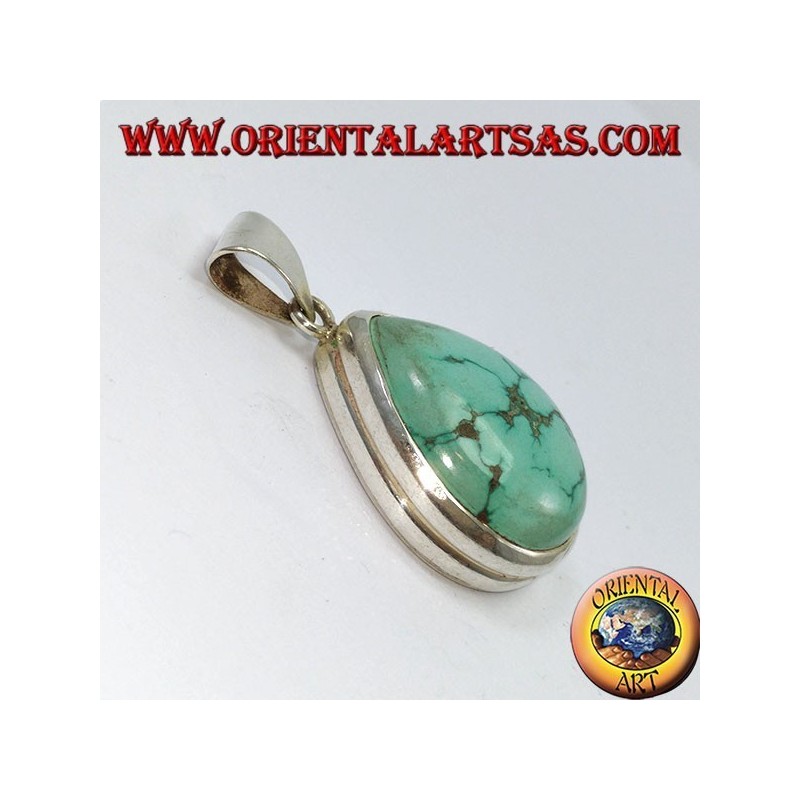 Silber Anhänger mit Türkis Natural Tibetan (Drop)