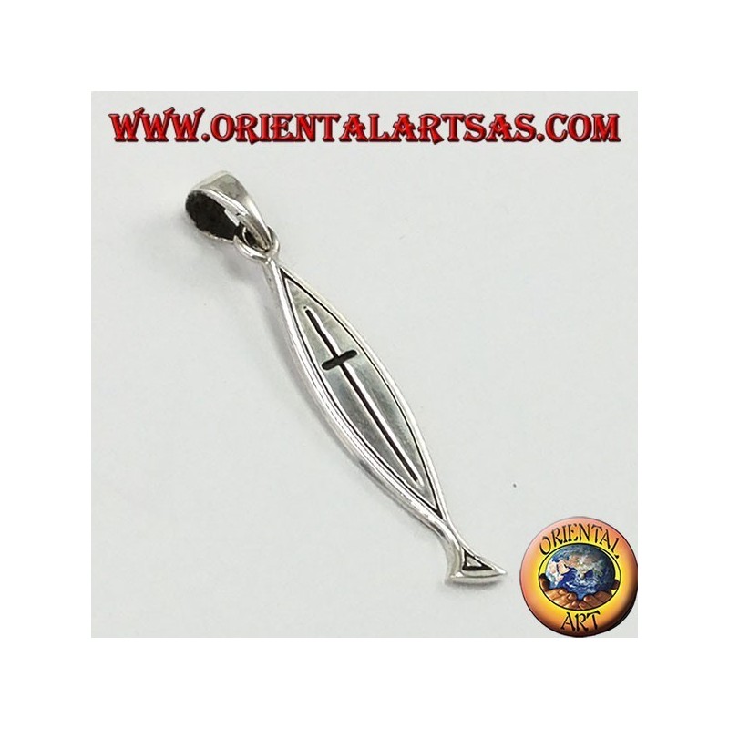 colgante de plata, cruz tallada en Ichthys (Cristograma)