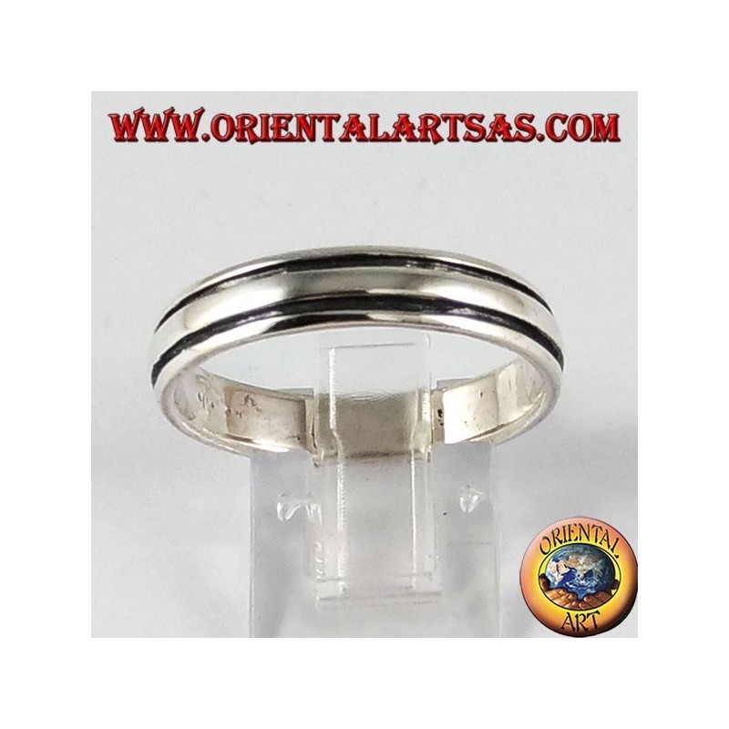 Anillo de plata, banda con líneas paralelas a los bordes