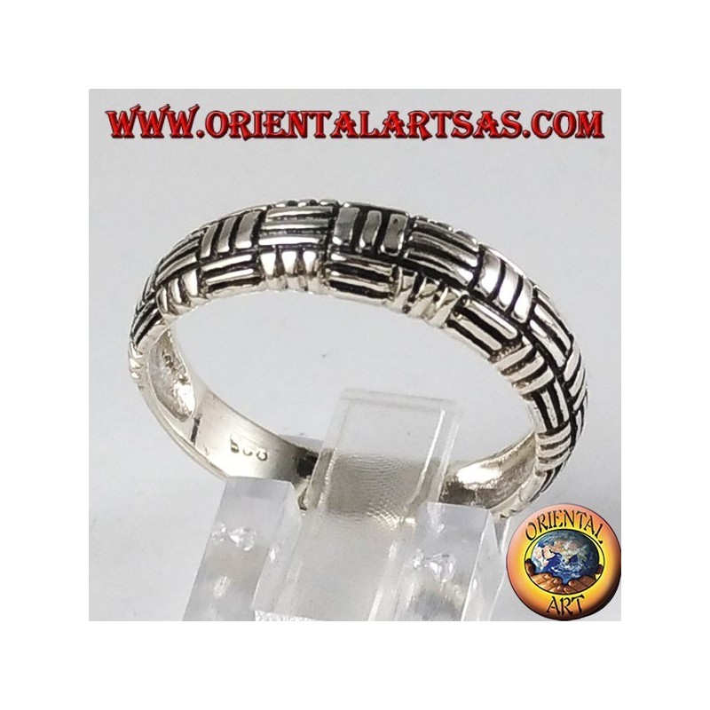 Silver ring, 3-wire plain weave