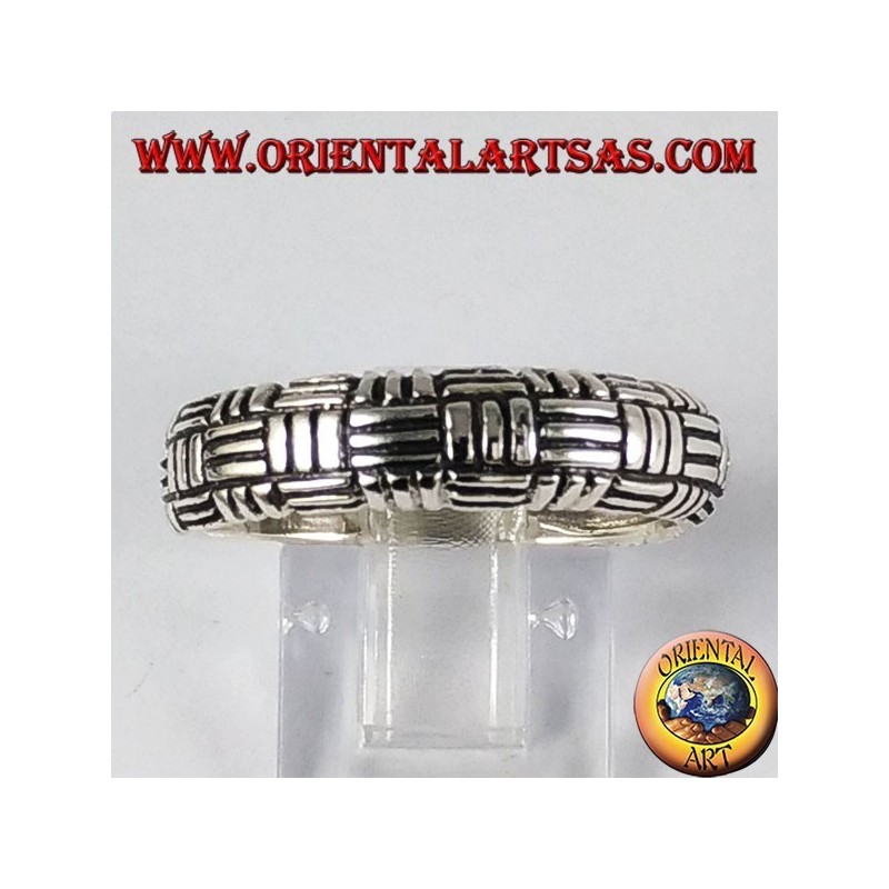 Silver ring, 3-wire plain weave