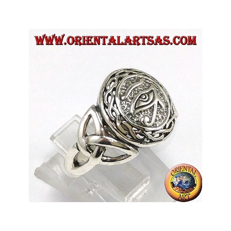 Bague en argent, œil Horus avec noeud Tyrone