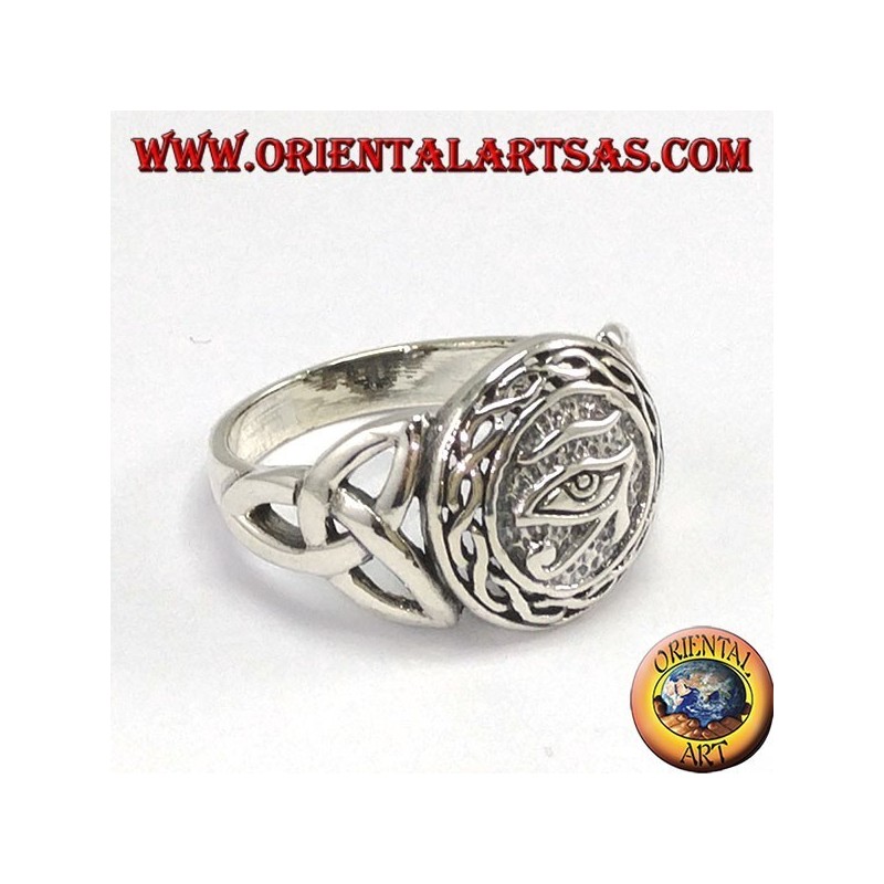 Anello in argento, occhio di Horus con nodo di Tyrone