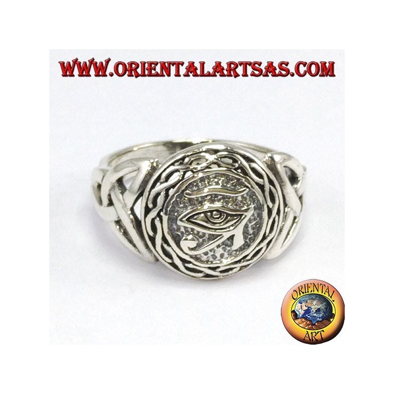 Bague en argent, œil Horus avec noeud Tyrone