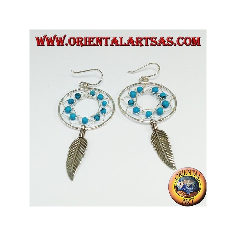 Orecchini in argento acchiappasogni da mm.25 con turchesi