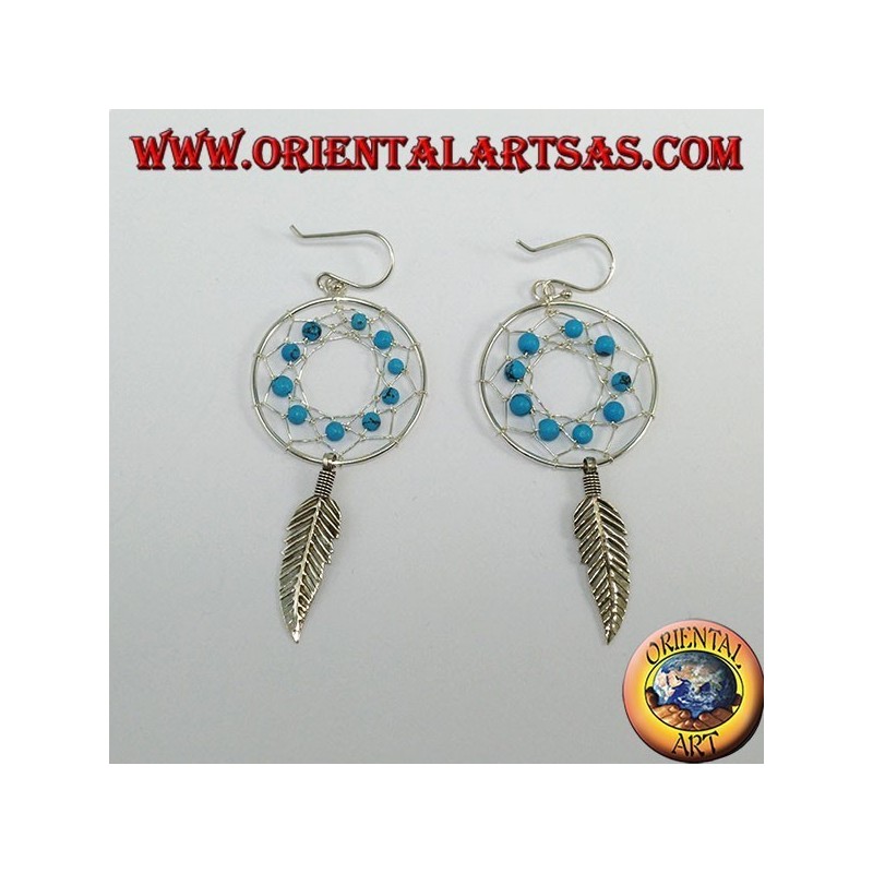 Orecchini in argento acchiappasogni da mm.25 con turchesi