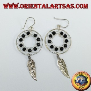 Silver earrings, dream catcher  from mm.25 with onyx balls