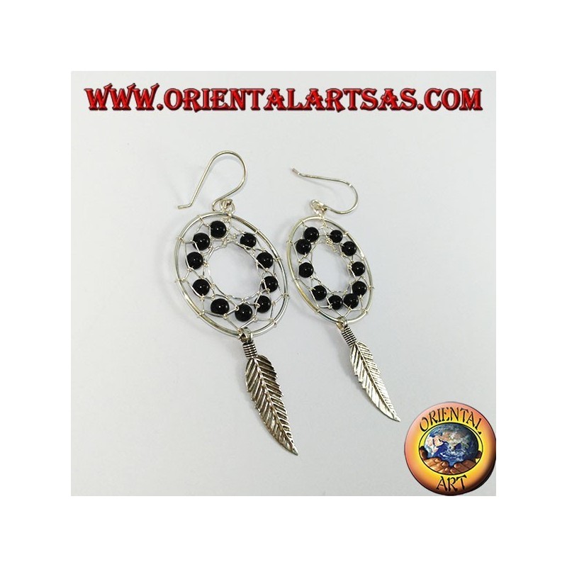 Silver earrings, dream catcher  from mm.25 with onyx balls