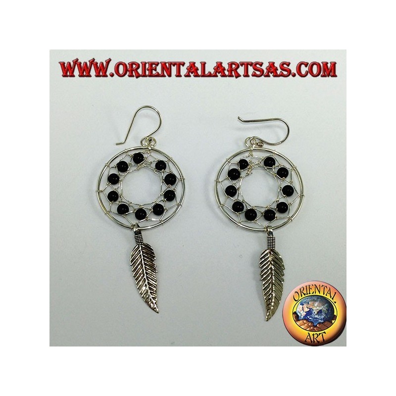 Pendientes de plata, atrapasueños de mm.25 con bolas de ónix