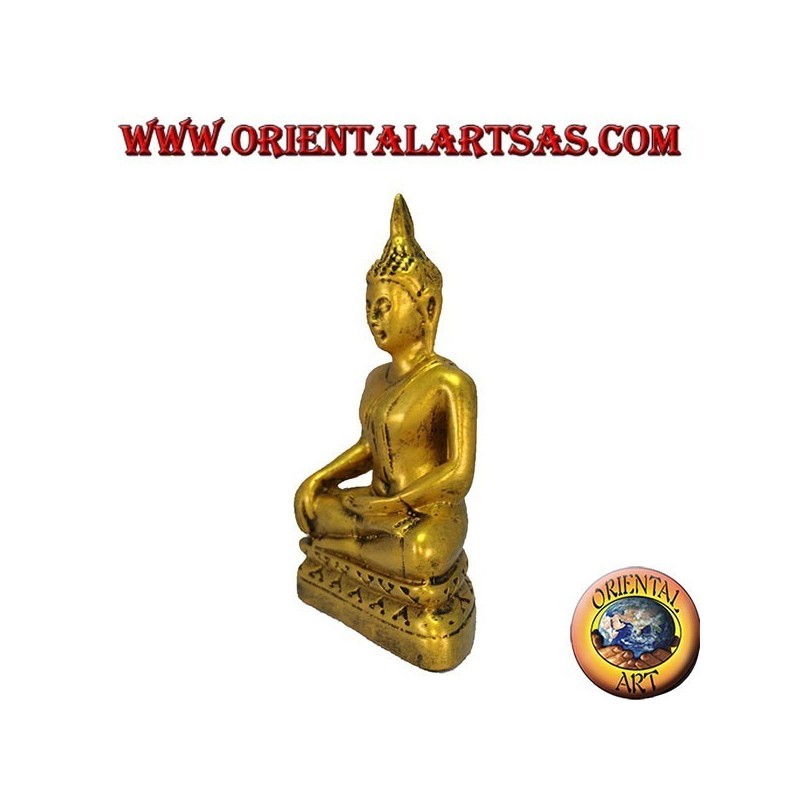 Scultura Buddha "Bhumisparsha Mudra - Sottomettendo il demone Mara" in resina (dorato) 11 cm