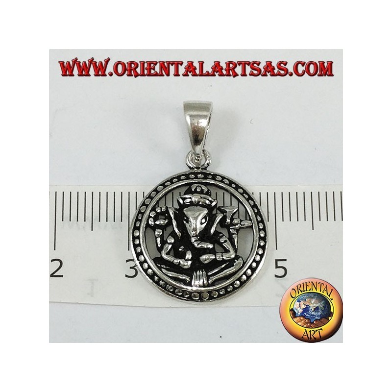 Silver pendant, Ganesha in the wheel of karma