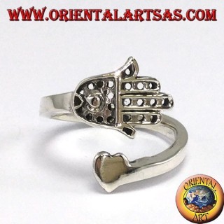 Anillo de plata, Mano de Fátima (Hamsa) con corazón
