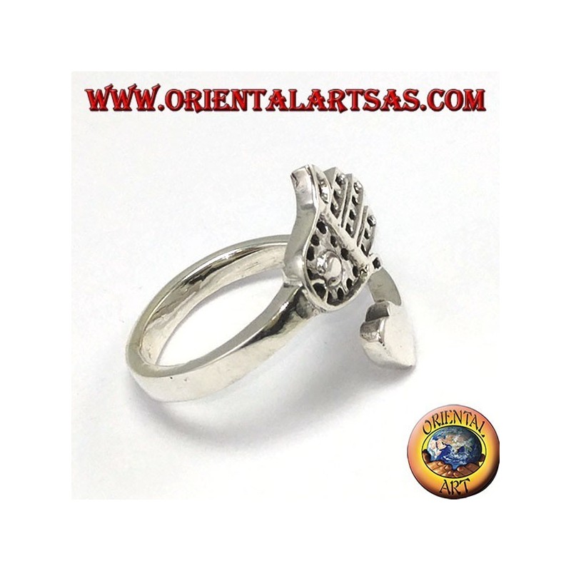 Anillo de plata, Mano de Fátima (Hamsa) con corazón