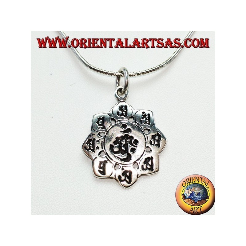925 silver pendant, om in the lotus flower with the eight hooded symbol